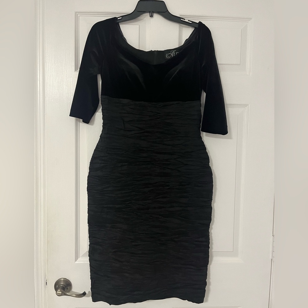 Black cocktail dress brand Alex evenings